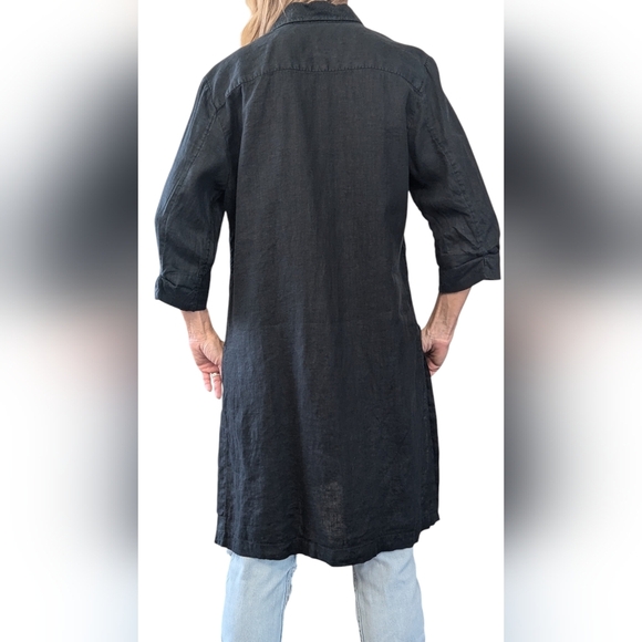 Valerie Stevens 100% Linen Black Tunic Top Shirt Dress Cover Up M - Picture 4 of 7